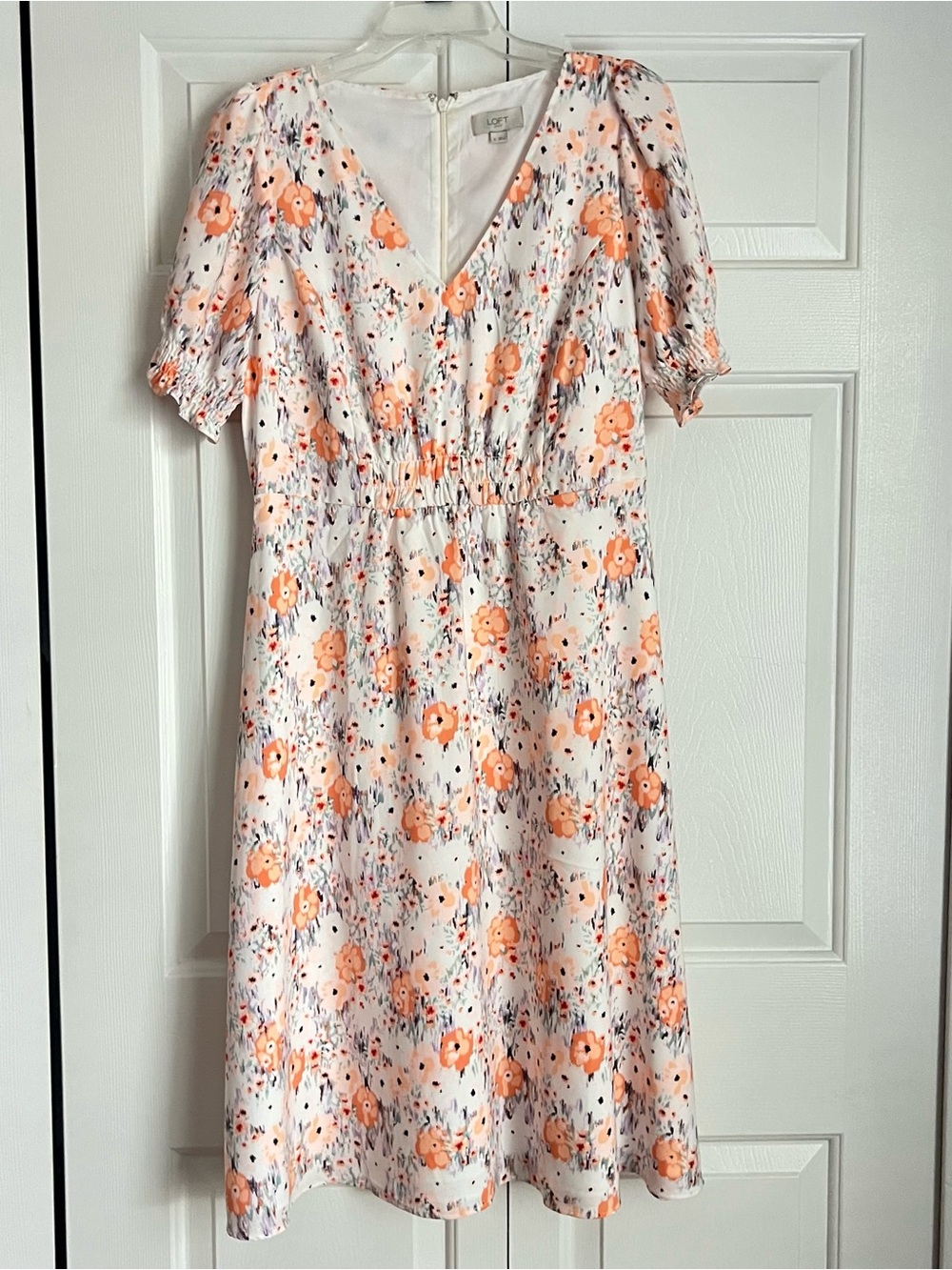 LOFT Peach Floral Midi Dress